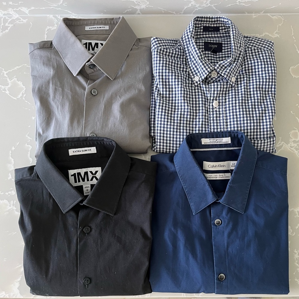 4 Dress Shirt Bundle Size 14 to 14.5 Collar - J. Crew, Calvin Klein, Express